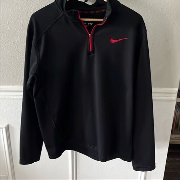 Nike Black Performance Jacket with Red Zipper and Stand-Up Collar - Picture 1 of 9
